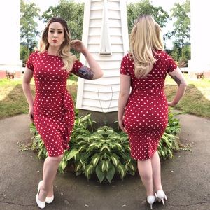 Retro Red & White Polka Dot Wiggle Dress